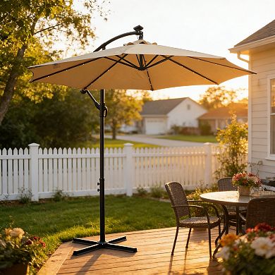 BAOURE Steel Offset Outdoor Patio Umbrella With Solar Powered LED Lights And Cross Base
