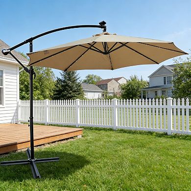BAOURE Steel Offset Outdoor Patio Umbrella With Solar Powered LED Lights And Cross Base