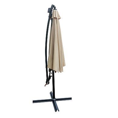 BAOURE Steel Offset Outdoor Patio Umbrella With Solar Powered LED Lights And Cross Base
