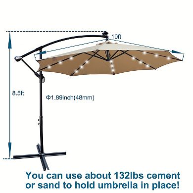 BAOURE Steel Offset Outdoor Patio Umbrella With Solar Powered LED Lights And Cross Base