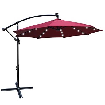 BAOURE Steel Offset Outdoor Patio Umbrella With Solar Powered LED Lights And Cross Base