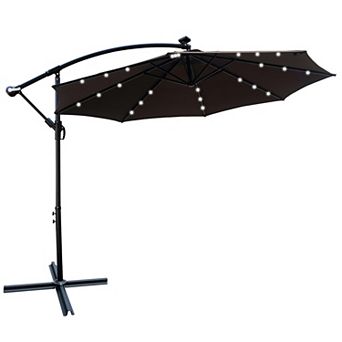 BAOURE Steel Offset Outdoor Patio Umbrella With Solar Powered LED Lights And Cross Base
