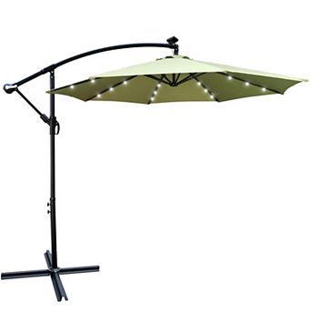 BAOURE Steel Offset Outdoor Patio Umbrella With Solar Powered LED Lights And Cross Base