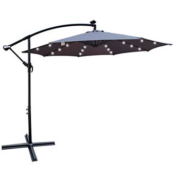 BAOURE Steel Offset Outdoor Patio Umbrella With Solar Powered LED Lights And Cross Base