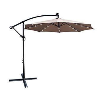 BAOURE Steel Offset Outdoor Patio Umbrella With Solar Powered LED Lights And Cross Base