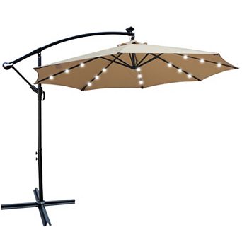 BAOURE Steel Offset Outdoor Patio Umbrella With Solar Powered LED Lights And Cross Base