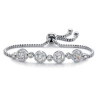 .92 ct w.Platinum-Plated Simulated Birthstone and CZ Adjustable Bolo Bracelet 9"