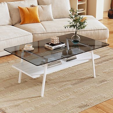 Modern Rectangular Gray Glass Coffee Table