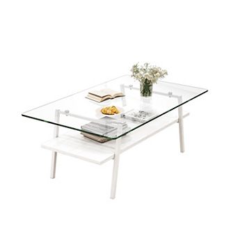 Modern Rectangular Gray Glass Coffee Table