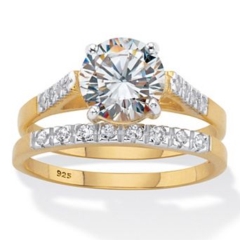 2.24 ct w. Round-Cut CZ Two-Tone Gold-Plated Silver 2 pc Bridal Ring Set
