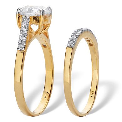 2.24 Cttw. Round-Cut CZ Two-Tone Gold-Plated Silver 2 Piece Bridal Ring Set