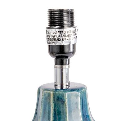 Hello Honey Embossed Ceramic Table Lamp with Linen Shade, Blue, Set of 2