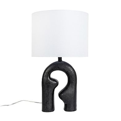 Hello Honey Abstract Resin Table Lamp with Linen Drum Shade