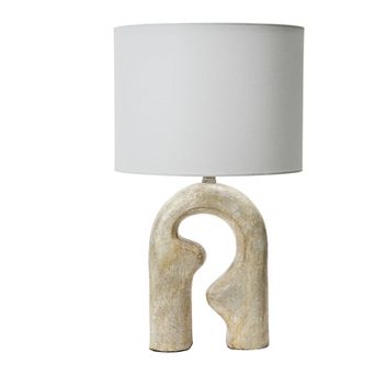 Hello Honey Abstract Resin Table Lamp with Linen Drum Shade