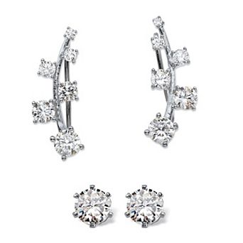 2.22 ct w. Cubic Zirconia .925 Silver Ear Climber and Stud 2-Pair Earring Set
