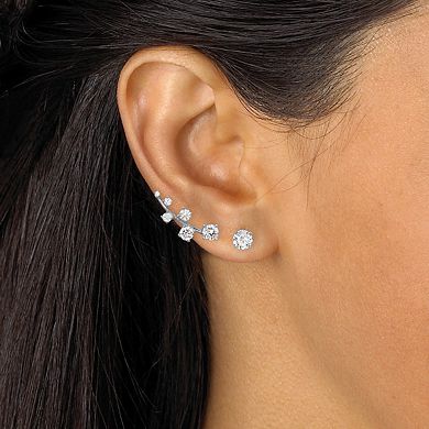 2.22 Cttw. Cubic Zirconia .925 Silver Ear Climber and Stud 2-Pair Earring Set