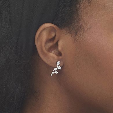 2.22 Cttw. Cubic Zirconia .925 Silver Ear Climber and Stud 2-Pair Earring Set