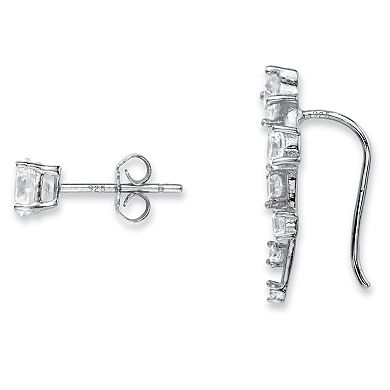 2.22 Cttw. Cubic Zirconia .925 Silver Ear Climber and Stud 2-Pair Earring Set