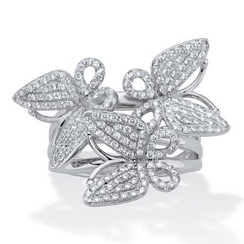1 ct w. Round Pave' Cubic Zirconia Silvertone Butterfly Ring