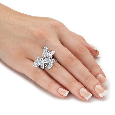 1 Cttw. Round Pave' Cubic Zirconia Silvertone Butterfly Ring