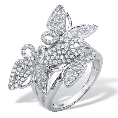 1 Cttw. Round Pave' Cubic Zirconia Silvertone Butterfly Ring