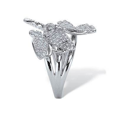 1 Cttw. Round Pave' Cubic Zirconia Silvertone Butterfly Ring