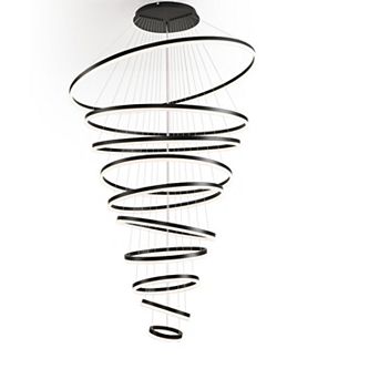 Modern 10-Ring LED Chandelier, Dimmable High Ceiling Statement Pendant Light