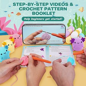 Beginner Crochet Kit with Video Tutorials Mini Axolotls