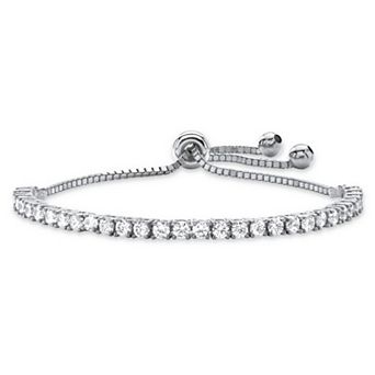 3 TCW Round Cubic Zirconia Silvertone Adjustable Drawstring Bolo Bracelet 10"
