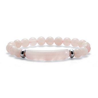 48.45 TCW Genuine Rose Quartz Beaded Silvertone Stretch Bracelet 7-inch