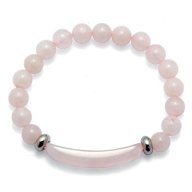 48.45 TCW Genuine Rose Quartz Beaded Silvertone Stretch Bracelet 7-inch