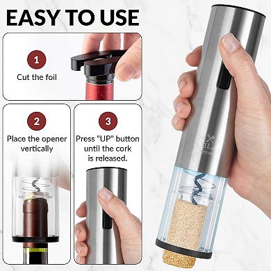 Zulay Kitchen Automatic One-Touch Electric 4-in-1 Wine Bottle Opener Set for Home, Bar & Gifting
