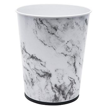 Marble Small Round Wastebasket Trash Can for Bathroom Bedroom Office 5L