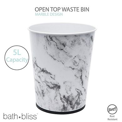 Marble Small Round Wastebasket Trash Can for Bathroom Bedroom Office 5L
