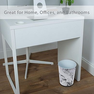 Marble Small Round Wastebasket Trash Can for Bathroom Bedroom Office 5L