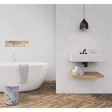 Marble Small Round Wastebasket Trash Can for Bathroom Bedroom Office 5L