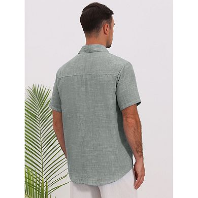 Men's Summer Shirt Dual Chest Pockets Short Sleeve Breathable Linen Shirts