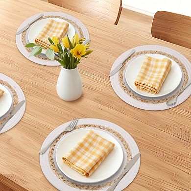 Set of 6 Farmhouse Woven Placemats for Dining Table Decor Wipeable Kitchen Table Mats 11.8x11.8 Inch