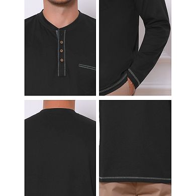 Men's Henley Shirts Long Sleeve Chest Pocket Casual Basic Tee Shirt