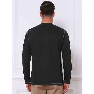 Men's Henley Shirts Long Sleeve Chest Pocket Casual Basic Tee Shirt