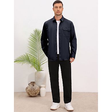 Men's Shirts Long Sleeve Chest Pocket Solid Color Casual Shirt Jacket