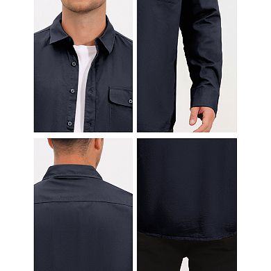 Men's Shirts Long Sleeve Chest Pocket Solid Color Casual Shirt Jacket