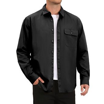 Men's Shirts Long Sleeve Chest Pocket Solid Color Casual Shirt Jacket