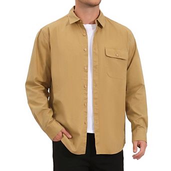 Men's Shirts Long Sleeve Chest Pocket Solid Color Casual Shirt Jacket