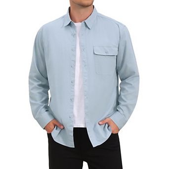 Men's Shirts Long Sleeve Chest Pocket Solid Color Casual Shirt Jacket