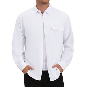 Men's Shirts Long Sleeve Chest Pocket Solid Color Casual Shirt Jacket