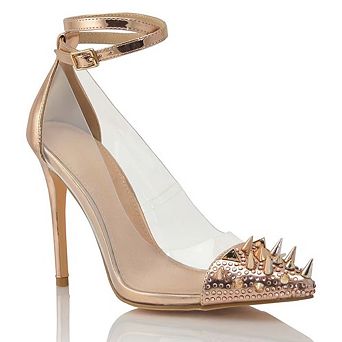 Studded Pointed Toe Ankle Strap Stiletto Heels