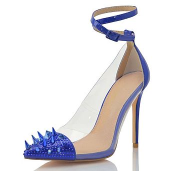 Studded Pointed Toe Ankle Strap Stiletto Heels
