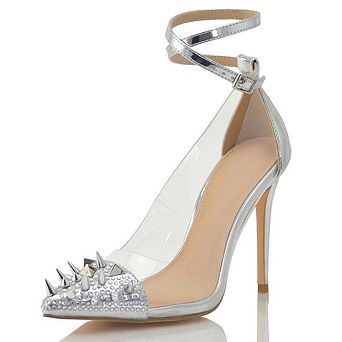 Studded Pointed Toe Ankle Strap Stiletto Heels