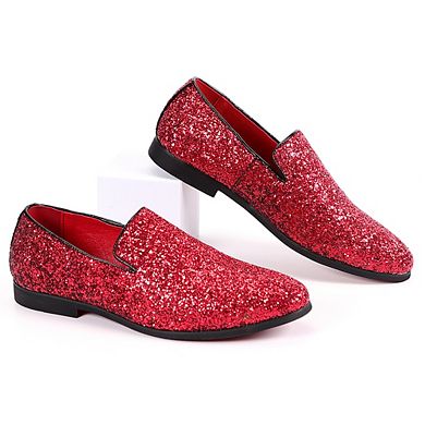 Men's Pointed Toe Glitter Loafers Formal Party Slip-On Shoes